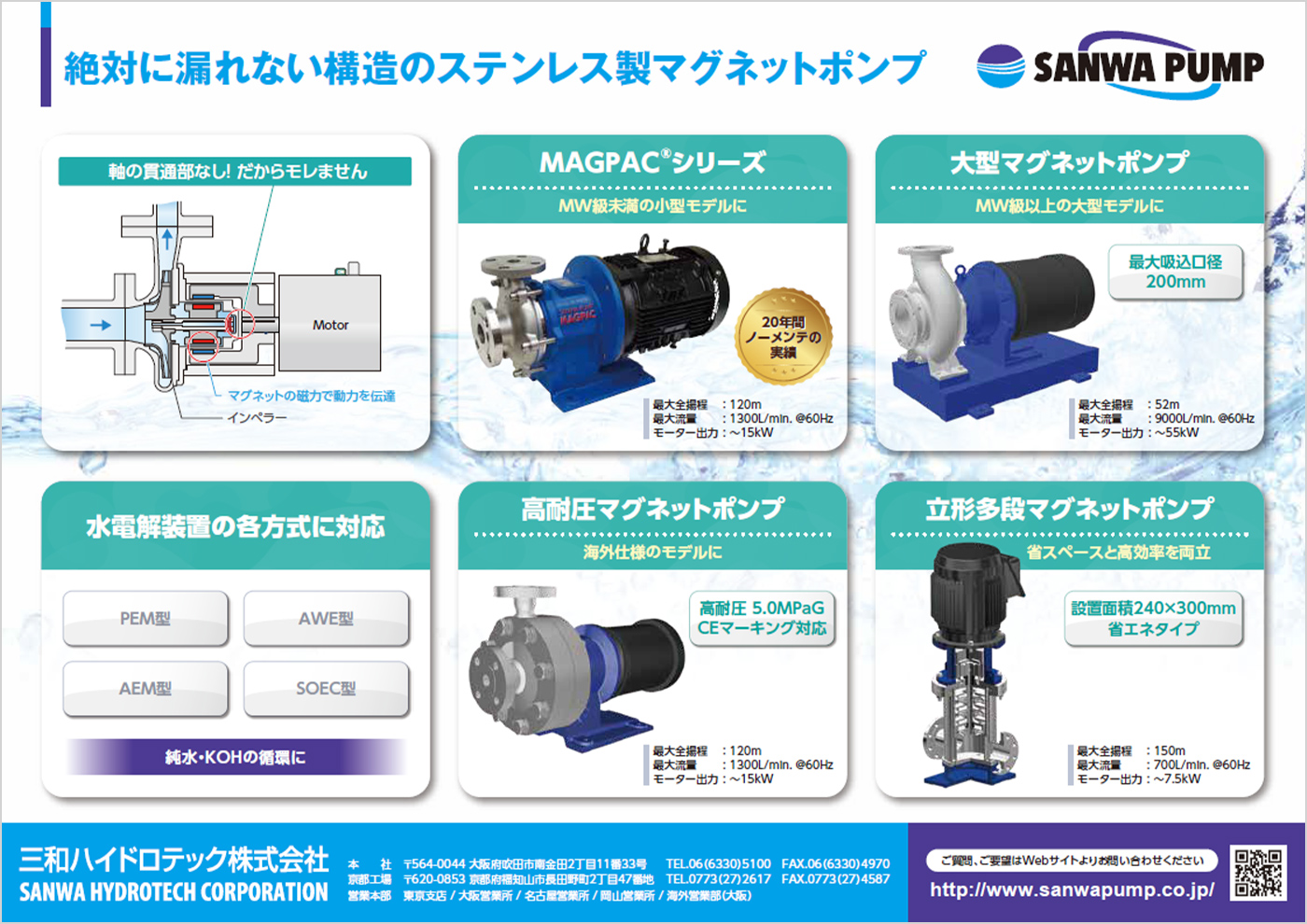 絶対に漏れない構造のステンレス製マグネットポンプ