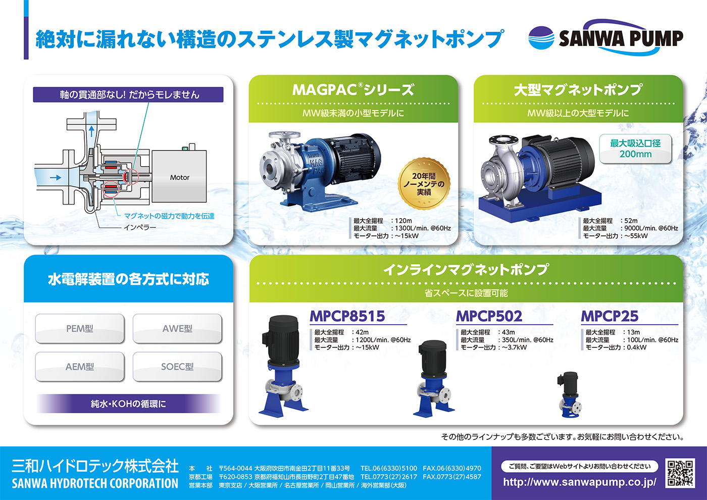 絶対に漏れない構造のステンレス製マグネットポンプ